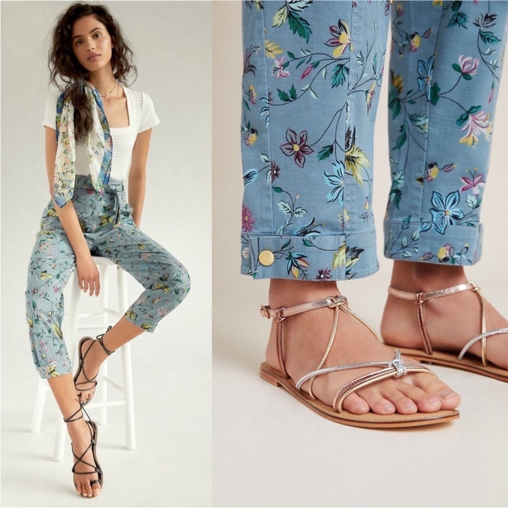 Anthropologie Victoria floral cargo pants blue botanical floral boho feminine - Picture 3 of 14